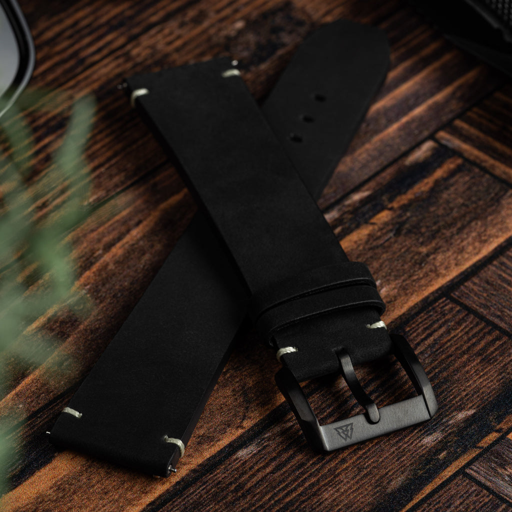 Midnight Black Raw Edge 22mm Leather Band