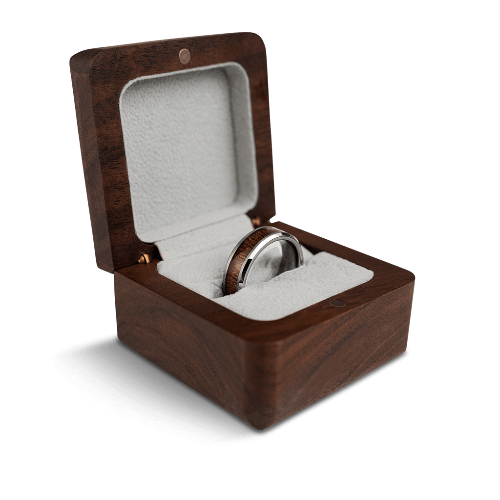 Burlwood Silver Single Barrel Beveled Ring