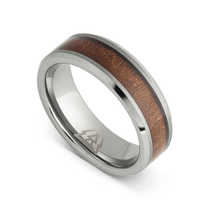 Burlwood Silver Single Barrel Beveled Ring