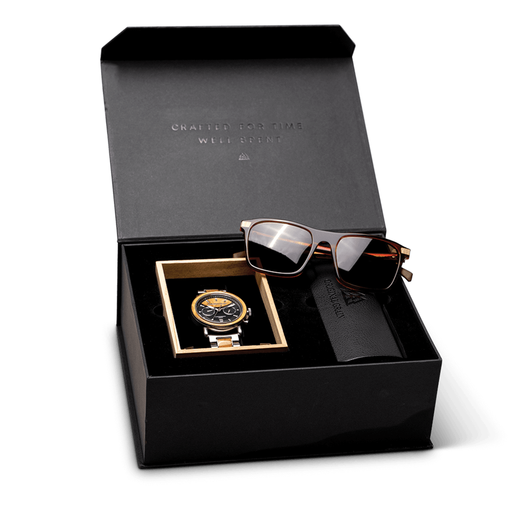 Burlwood Chrono + Whiskey Brown Sunglass Gift Kit