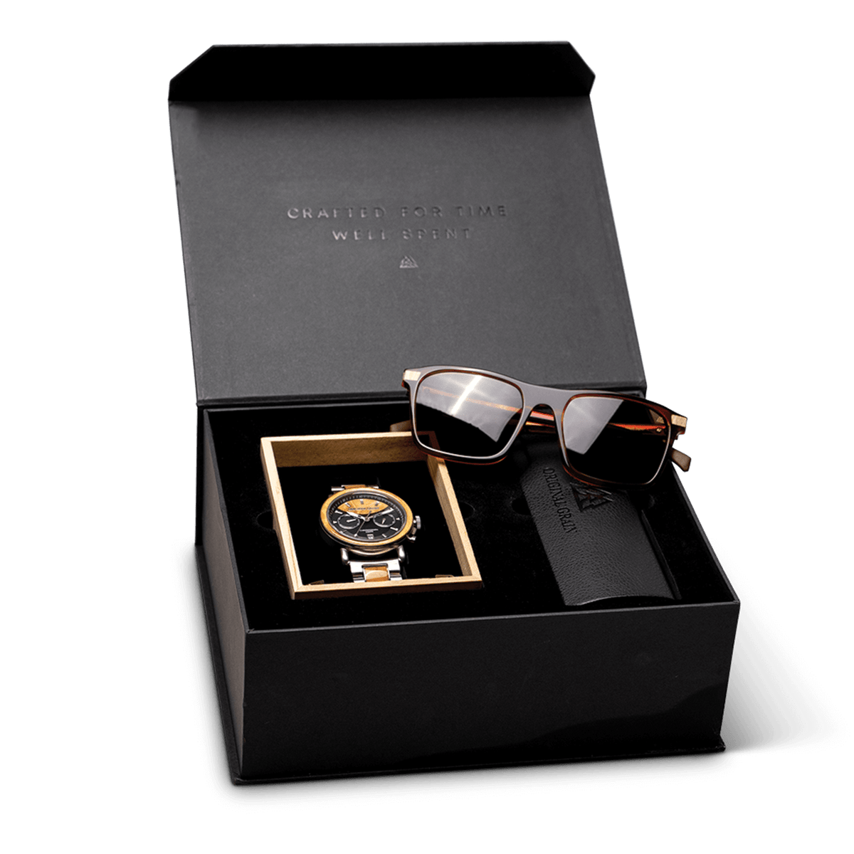 Burlwood Chrono + Whiskey Brown Sunglass Gift Kit