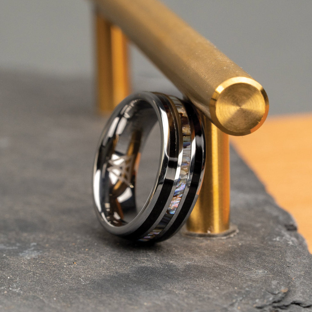 Ebony Abalone Silver Double Barrel Ring
