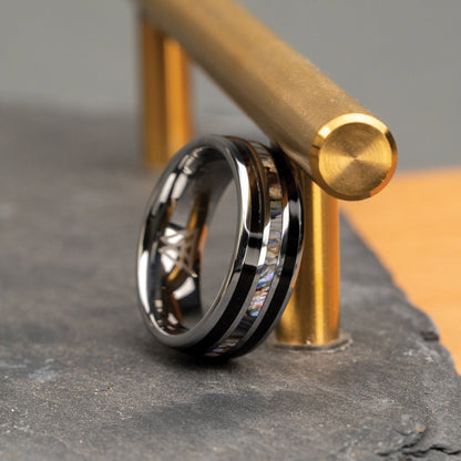 Ebony Abalone Silver Double Barrel Ring