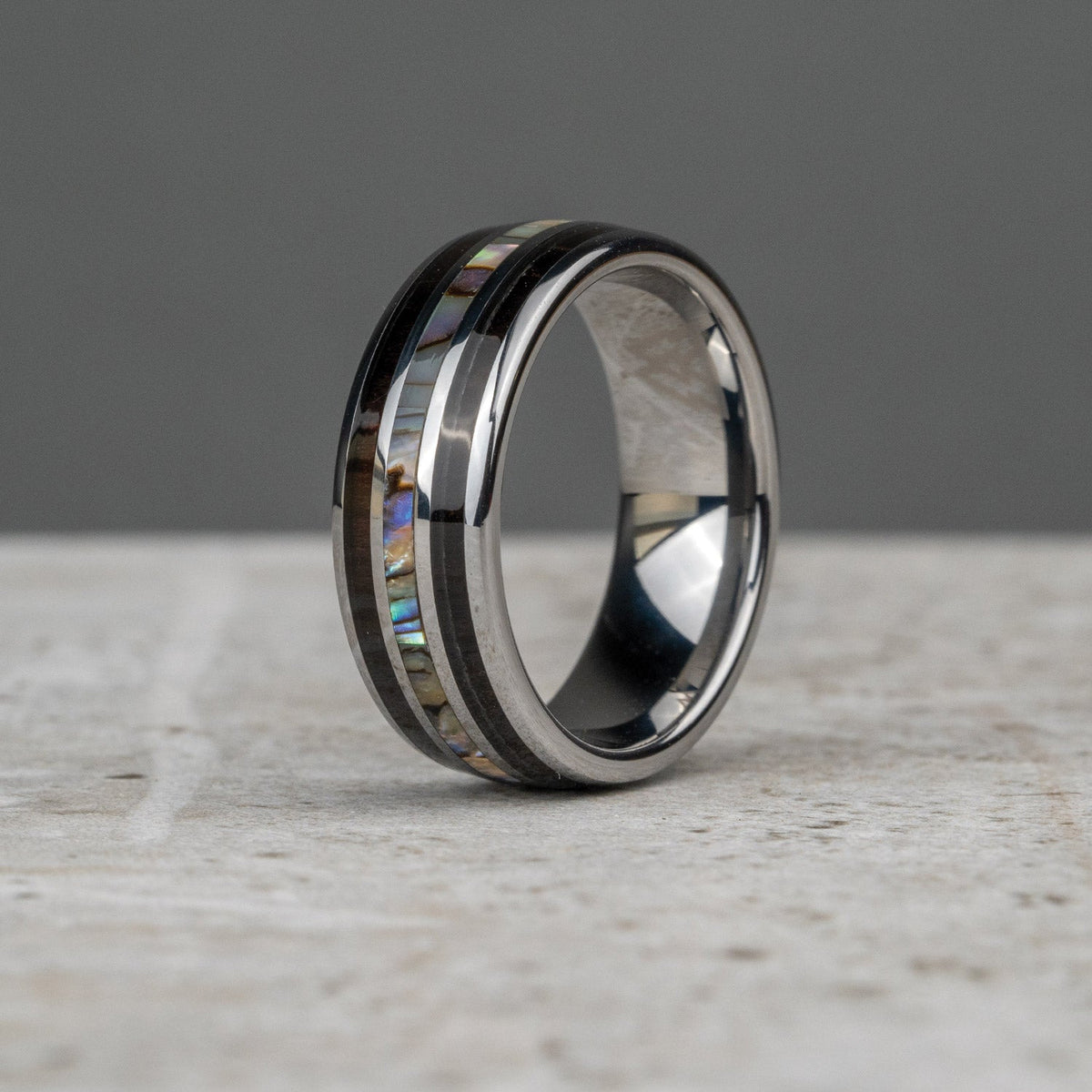 Ebony Abalone Silver Double Barrel Ring