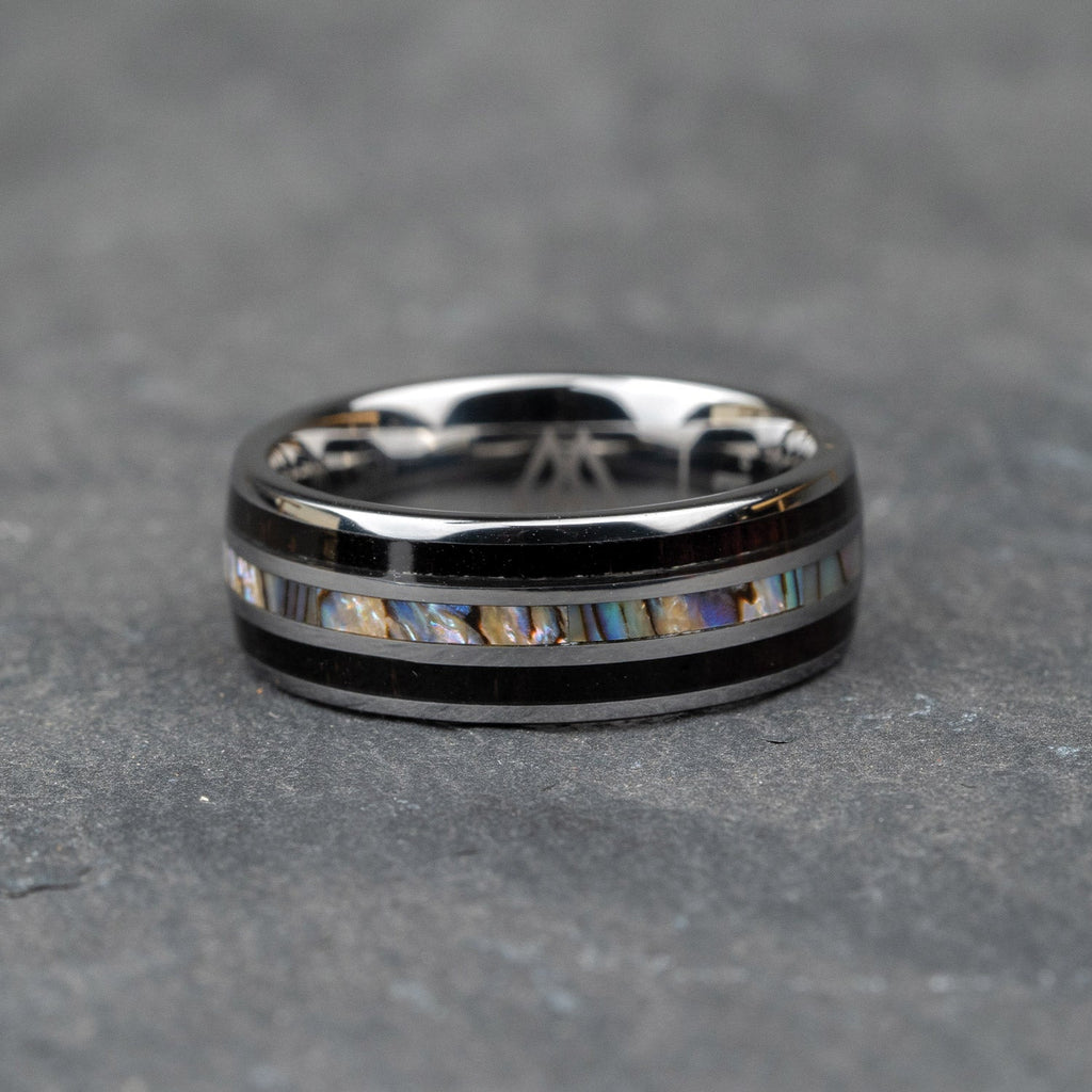 Ebony Abalone Silver Double Barrel Ring