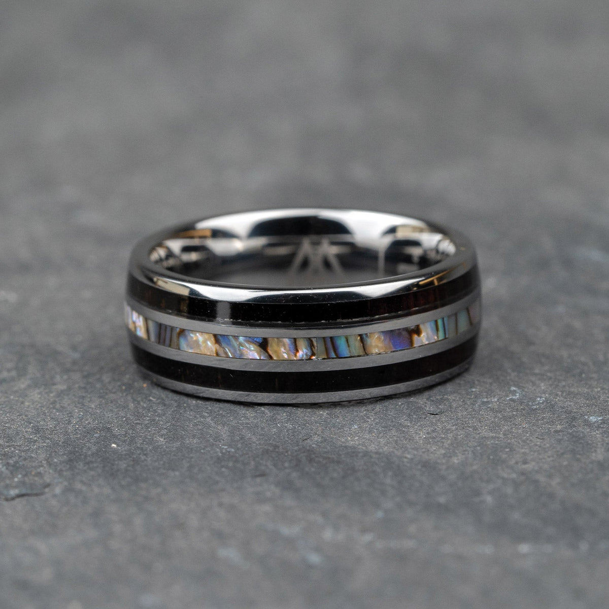Ebony Abalone Silver Double Barrel Ring