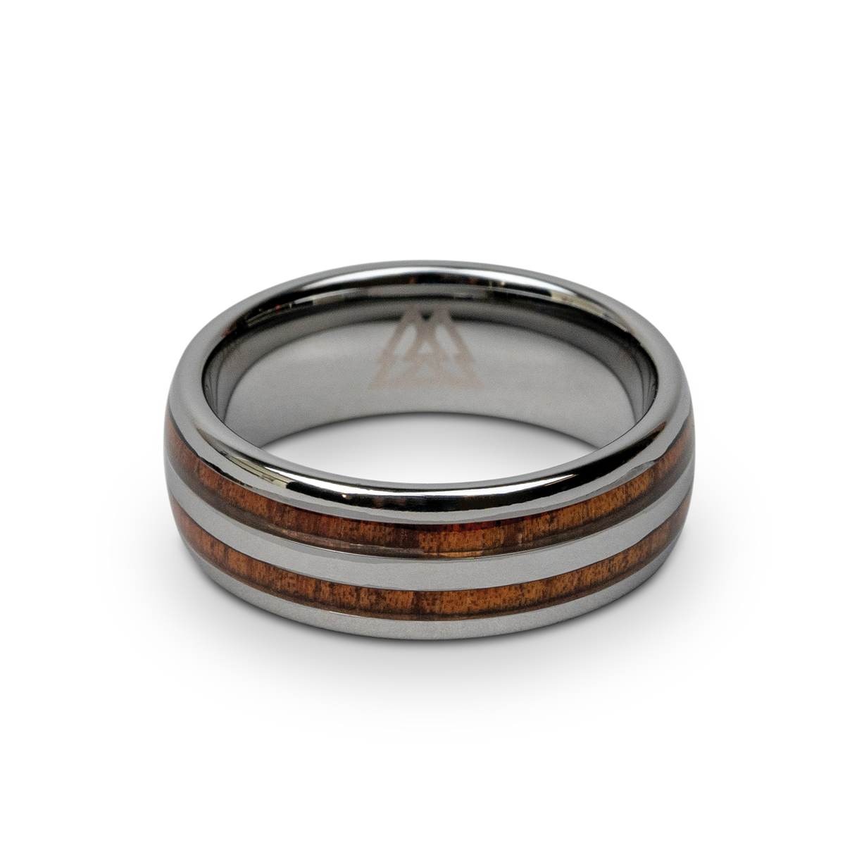 Hawaiian Koa Silver Double Barrel Ring