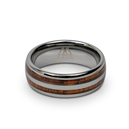 Hawaiian Koa Silver Double Barrel Ring
