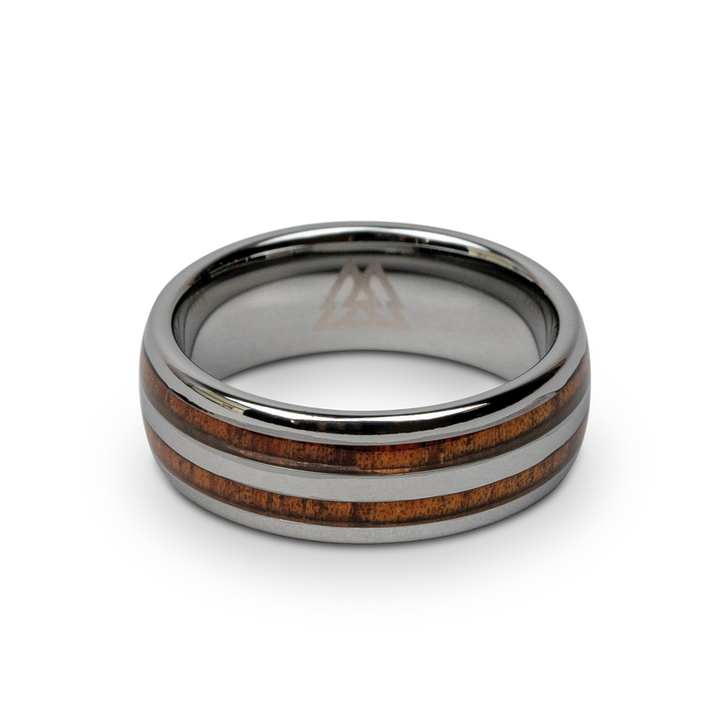 Hawaiian Koa Silver Double Barrel Ring