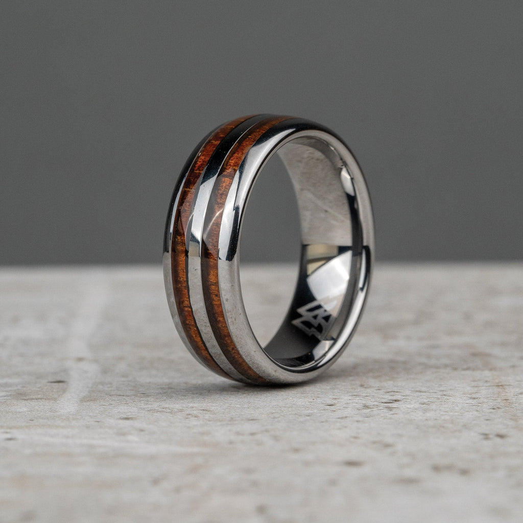 Hawaiian Koa Silver Double Barrel Ring