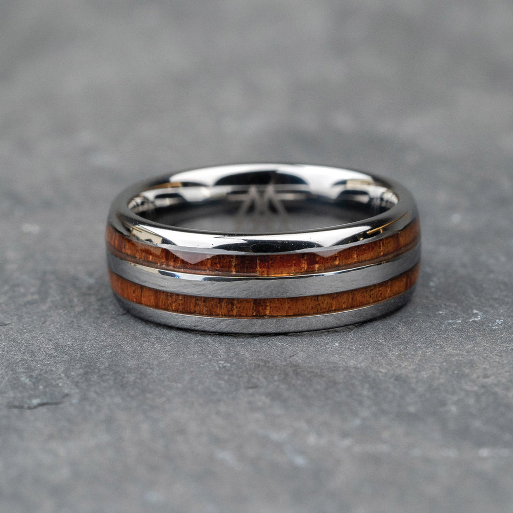 Hawaiian Koa Silver Double Barrel Ring