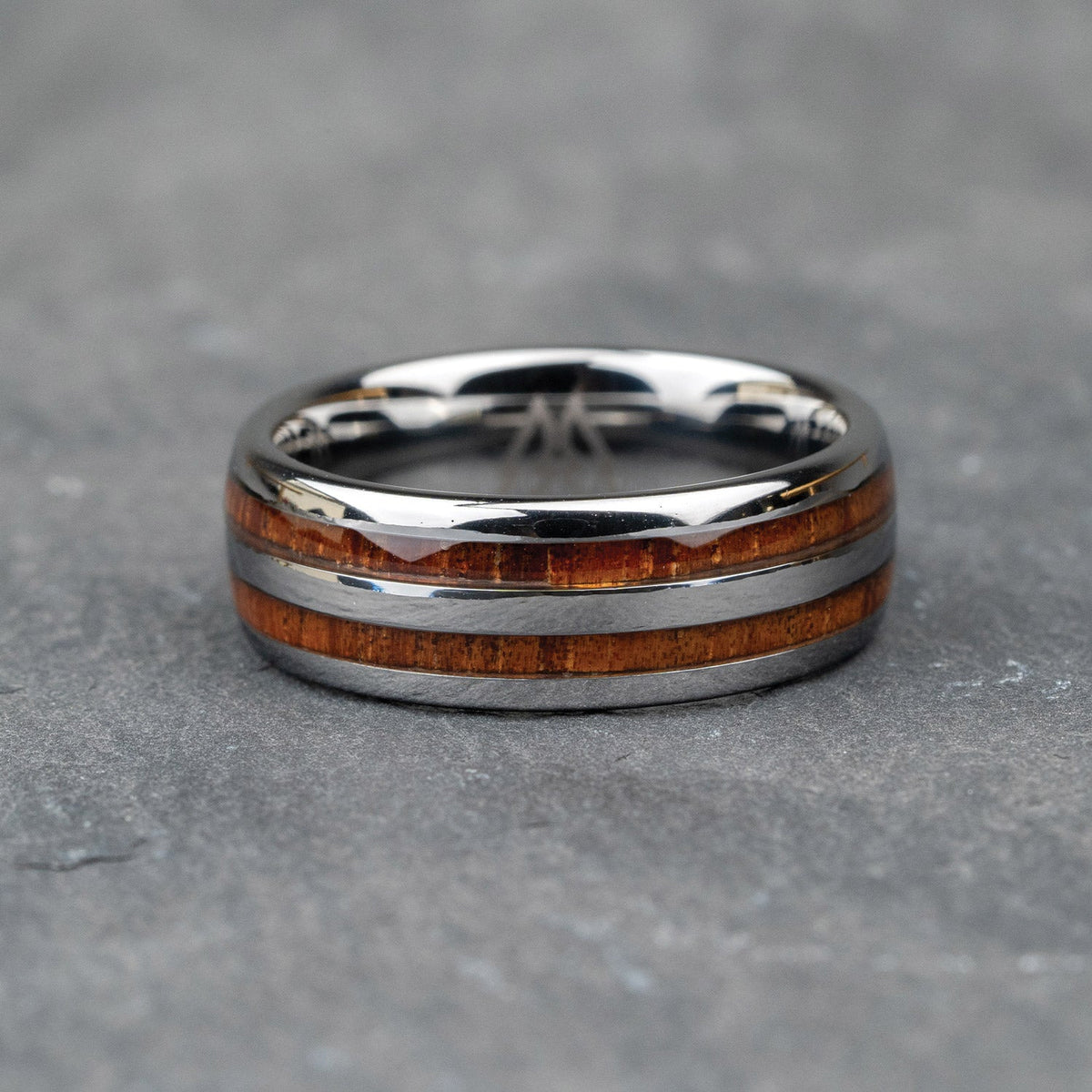 Hawaiian Koa Silver Double Barrel Ring