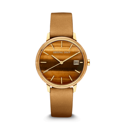 Bamboo Gold Tigers Eye Womens Modern Minimal 36mm