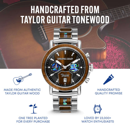 Limited Edition Cameroon Ebony Taylor Guitar Stainless Steel Chrono 44mm