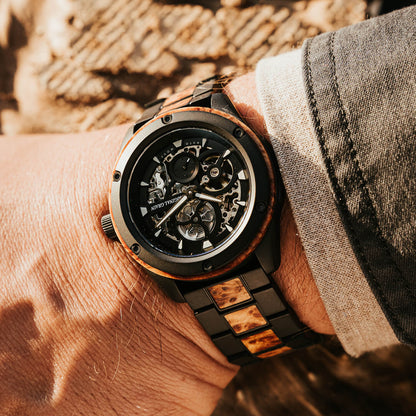 Burlwood Black Rugged Auto 44mm