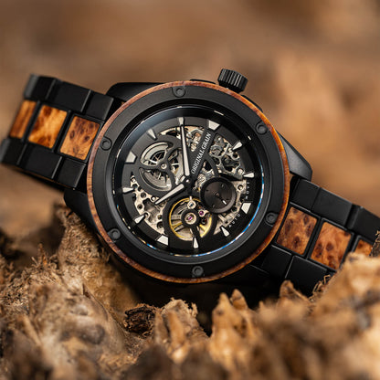 Burlwood Black Rugged Auto 44mm